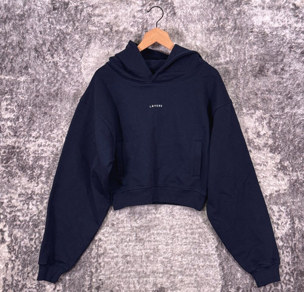 New Layere Hoodie Small Womens Blue 100% Organic Cotton Heavyweight Pullover
